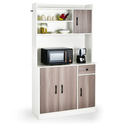 Buffet de Cuisine avec 4 Etagères Réglables COSTWAY 3 Placards à Porte Armoire de Rangement avec Plan de Travail 100 cm Blanc