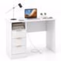 COSTWAY Bureau de 105 cm avec Station de Charge Intégrée 3 Tiroirs Étagère Ouverte prises secteur et ports USB