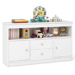 COSTWAY Meuble de Rangement en Bois pour Enfants Étagère Ouverte 2 Tiroirs 2 Portes pour Salle de Jeux Chambre