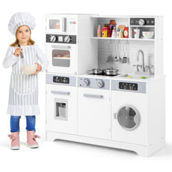 Costway - Cuisine Enfant avec Distributeur d'Eau & Machine à Laver, Cuisiniere Enfant avec Lumière & Effet Sonore, Micro-Ondes & Cafetière, Jeu de