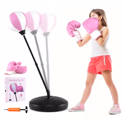 Sac de Frappe Enfants 3 Ans COSTWAY-Punching Ball sur Pied-Hauteur Réglable 81-123CM-Gants et Pompe à Main-Base de Lestage-Ro ...