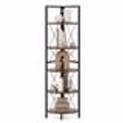 Meuble Étagère dAngle à 5 Niveaux COSTWAY Bibliothèque Industrielle avec Cadre en Métal pour Salon Bureau Cuisine Brun Rustiq ...