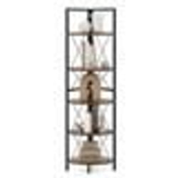 Meuble Étagère dAngle à 5 Niveaux COSTWAY Bibliothèque Industrielle avec Cadre en Métal pour Salon Bureau Cuisine Brun Rustique