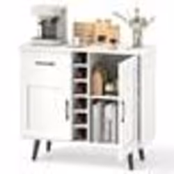 Buffet de Cuisine COSTWAY avec Casier à Vin pour 6 Bouteilles 1 Tiroir 2 Portes 2 Etagères Réglables 90 x 40 x 79 cm Blanc