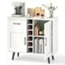 Buffet de Cuisine COSTWAY avec Casier à Vin pour 6 Bouteilles 1 Tiroir 2 Portes 2 Etagères Réglables 90 x 40 x 79 cm Blanc