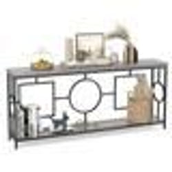 Console 180 x 30 x 80 cm à 2 Niveaux COSTWAY Étagère de Rangement Table Canapé d’Appoint Rustique pour Couloir Entrée Chambre