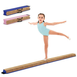 Poutre de Gymnastique Pliable pour Enfants 240CM COSTWAY-Couverture en Suède et Mousse Douce-Fermeture à Boucles et à Crochets-Bleu