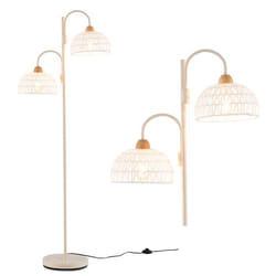 Lampadaire Moderne à 2 Abat-jours avec Cordes Tissées COSTWAY-Rotative à 350°-Interrupteur au Pied-Base Lestée-Poteau en Métal
