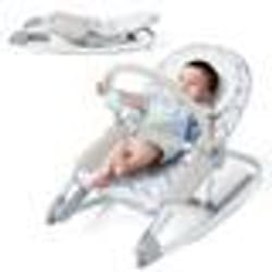 Transat Bébé 2 en 1 COSTWAY-Dossier 3 Positions-Siège Fixe/Bascule en Tissu Amovible Lavable-Arche à Jouets-0 à 6 Mois 9kg-Gris