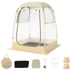 Tente de Camping 1-2 Personnes COSTWAY-Pop-Up 1 Seconde-128x128x158CM-Tapis de SolDouble-toit Amovible-PVC Transparente Vue à 540°