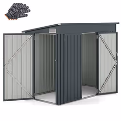 Abri de Jardin en Métal Galvanisé Extérieur COSTWAY-235x117x185 cm 51 m3-Double Portes-Toit Incliné-Serrures2 Clés-2 Paires G ...