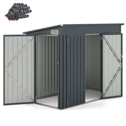 Abri de Jardin en Métal Galvanisé Extérieur COSTWAY-235x117x185 cm 51 m3-Double Portes-Toit Incliné-Serrures2 Clés-2 Paires Gants