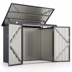 Abri de Jardin en Métal COSTWAY-213m³ 172 x 955 x 130cm-Toit Ouvert à 40゚avec Barres dAir-2 Portes-pour Poubelles Extérieur G ...