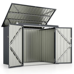 Abri de Jardin en Métal COSTWAY-213m³ 172 x 955 x 130cm-Toit Ouvert à 40ﾟavec Barres dAir-2 Portes-pour Poubelles Extérieur Gris