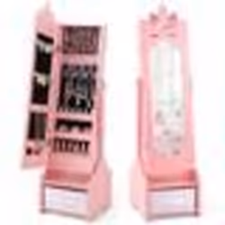 COSTWAY Armoire à Bijoux pour Enfants Miroir sur Pied Grande Capacité de Rangement 2 Angles dInclinaison Rose
