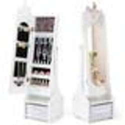COSTWAY Armoire à Bijoux pour Enfants avec Miroir sur Pied Grande Capacité de Rangement Crochets 2 Angles dInclinaison Blanc