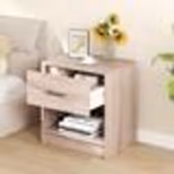 COSTWAY Table de Chevet avec Tiroirs Étagère de Rangement Ouverte pour Chambre à Coucher Salon 385x28x405cm Nature Clair