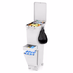 Poubelle de Cuisine 3 en 1 COSTWAY-30 L-Bac Inférieur Inclinable-Tiroir Central-2 Compartiments Supérieurs-Étiquettes de Tri- ...