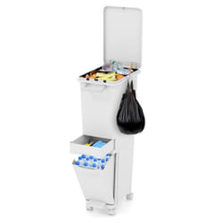 Poubelle de Cuisine 3 en 1 COSTWAY-30 L-Bac Inférieur Inclinable-Tiroir Central-2 Compartiments Supérieurs-Étiquettes de Tri-Pédale