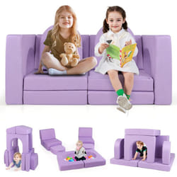 Costway - 8PCS Canapé Modulaire pour Enfants en Tissu Daim, Canapé Enfant Convertible 2 Places avec Housses Amovibles & Lavables, Charge 40kg pour