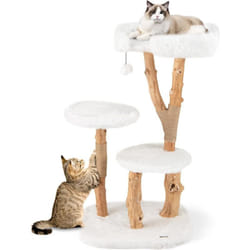 Costway - Arbre a Chat xxl 110 cm, Arbre a Chat Bois, 3 Plateformes, 2 Poteaux à Griffer en Jute, Grand Arbre a Chat Intérieur, Pompon, Bois de