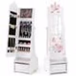 COSTWAY Armoire à Bijoux pour Enfants Miroir sur Pied Grande Capacité de Rangement 2 Angles dInclinaison Blanc