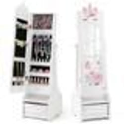 COSTWAY Armoire à Bijoux pour Enfants Miroir sur Pied Grande Capacité de Rangement 2 Angles dInclinaison Blanc