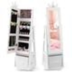 COSTWAY Armoire a Bijoux pour Enfants Miroir sur Pied avec Grande Capacité de Rangement et Base Pivotante Blanc