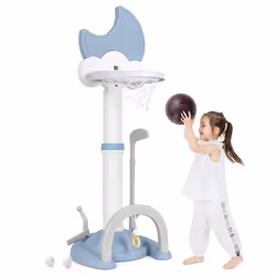 Panier de Basket 4-en-1 pour Enfant COSTWAY-Réglable en Hauteur-avec Basketball Football Golf et Jeu de Anneaux-pour 3+ Ans-B ...