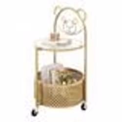 COSTWAY Table Basse Mobile en Verre à 2 Niveaux Motif Ours Panier de Rangement Cadre en Métal pour Salon Chambre Doré