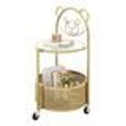 COSTWAY Table Basse Mobile en Verre à 2 Niveaux Motif Ours Panier de Rangement Cadre en Métal pour Salon Chambre Doré