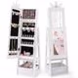 COSTWAY Armoire à Bijoux pour Enfants Miroir sur Pied avec Grande Capacité de Rangement Crochets Étagères et Tiroir Blanc
