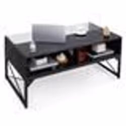 COSTWAY Table Basse avec Lumières LED Plateau en Faux Marbre Verre Trempé Télécommande Incluse 4 Cubes de Rangement Noir