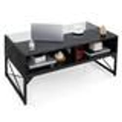 COSTWAY Table Basse avec Lumières LED Plateau en Faux Marbre Verre Trempé Télécommande Incluse 4 Cubes de Rangement Noir