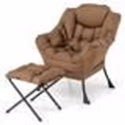 COSTWAY Fauteuil Relax avec Repose-pieds Pliable Fauteuil Scandinave de Salon avec Coussin Amovible pour Intérieur Extérieur