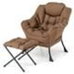 COSTWAY Fauteuil Relax avec Repose-pieds Pliable Fauteuil Scandinave de Salon avec Coussin Amovible pour Intérieur Extérieur