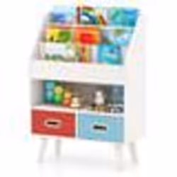 COSTWAY Petit Bibliothèque pour Enfants à 3 Niveaux Compartiment Ouvert 2 Tiroirs Pliables en Tissu Kits Anti-basculement Bla ...