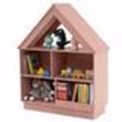COSTWAY Bibliothèque en Forme de Maison pour Enfants en Bois Étagère à 3 Niveaux - 5 Compartiments Kit Anti-basculement Rose