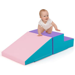 2PCS Module Motricité Bébé en Mousse COSTWAY-Bloc de Construction Housse PU Imperméable & Amovible-Attache Auto-aggrippant-Violet