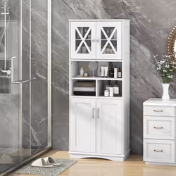 COSTWAY Colonne Salle de Bain avec 4 Portes 3 Compartiments Ouvertes Étagères Réglables Armoire Haute 60 x 30 x 163 cm Blanc