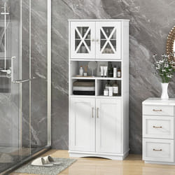 COSTWAY Colonne Salle de Bain avec 4 Portes 3 Compartiments Ouvertes Étagères Réglables Armoire Haute 60 x 30 x 163 cm Blanc