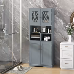 COSTWAY Colonne Salle de Bain avec 4 Portes 3 Compartiments Ouvertes Étagères Réglables Armoire Haute 60 x 30 x 163 cm Gris