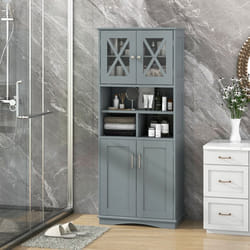 COSTWAY Colonne Salle de Bain avec 4 Portes 3 Compartiments Ouvertes Étagères Réglables Armoire Haute 60 x 30 x 163 cm Gris