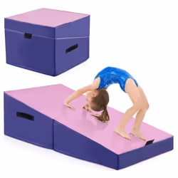 Tapis de Gymnastique Incliné COSTWAY-120 x 60 x 35 cm-Angle Droit Pliable-Mousse EPE et Cuir PVC Antidérapant-Poignée de Tran ...