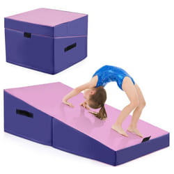 Tapis de Gymnastique Incliné COSTWAY-120 x 60 x 35 cm-Angle Droit Pliable-Mousse EPE et Cuir PVC Antidérapant-Poignée de Transport