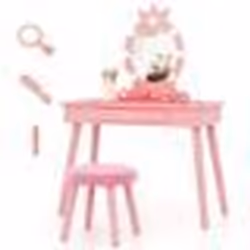 COSTWAY Ensemble de Coiffeuse et Tabouret pour Enfants avec Miroir Eclairé Luminosité Réglable 70 x 34 x 99 cm Rose