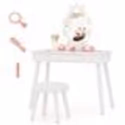 COSTWAY Ensemble de Coiffeuse et Tabouret pour Enfants avec Miroir Eclairé Luminosité Réglable 70 x 34 x 99 cm Blanc