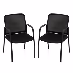 COSTWAY Lot de 2 Chaises de Salle de Réunion Dossier Ergonomique en Maille Accoudoirs Robustes et Siège Rembourré pour Récept ...