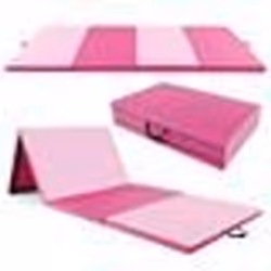 Tapis de Gymnastique Pliable COSTWAY-300 x 117 x 5CM à 4 Plis avec Poignées Tapis en PU avec Attaches Auto-agrippantes-Rose