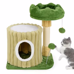 Arbre à Chat Mignon 54cm COSTWAY Poteaux à Gratter en Sisal Perchoir en Peluche Maison de Repos Balle Suspendu Pompon Suspend ...